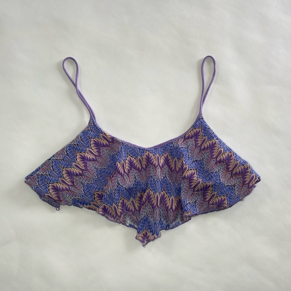 Solemio Womens Beach Crop Top Purple Abstract Size Small